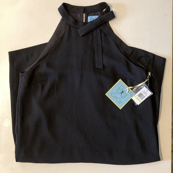 NWT CeCe Black Halter Mock Neck Bow Accent Dress Black Size‎ 4 - Picture 2 of 6